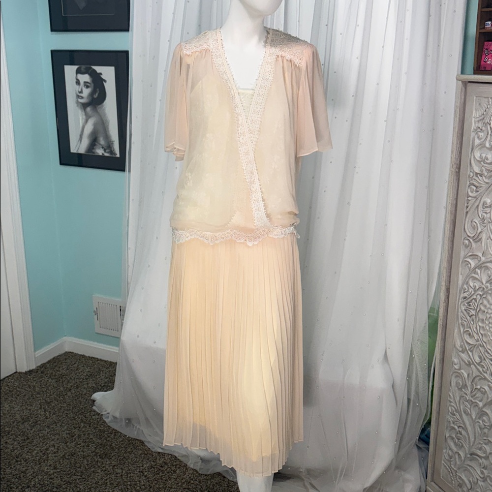 Vtg 80s Scott McClintock sheer drop waist dress
